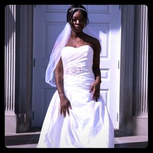 Strapless A-Line Pleated Drop Waist Wedding Dress